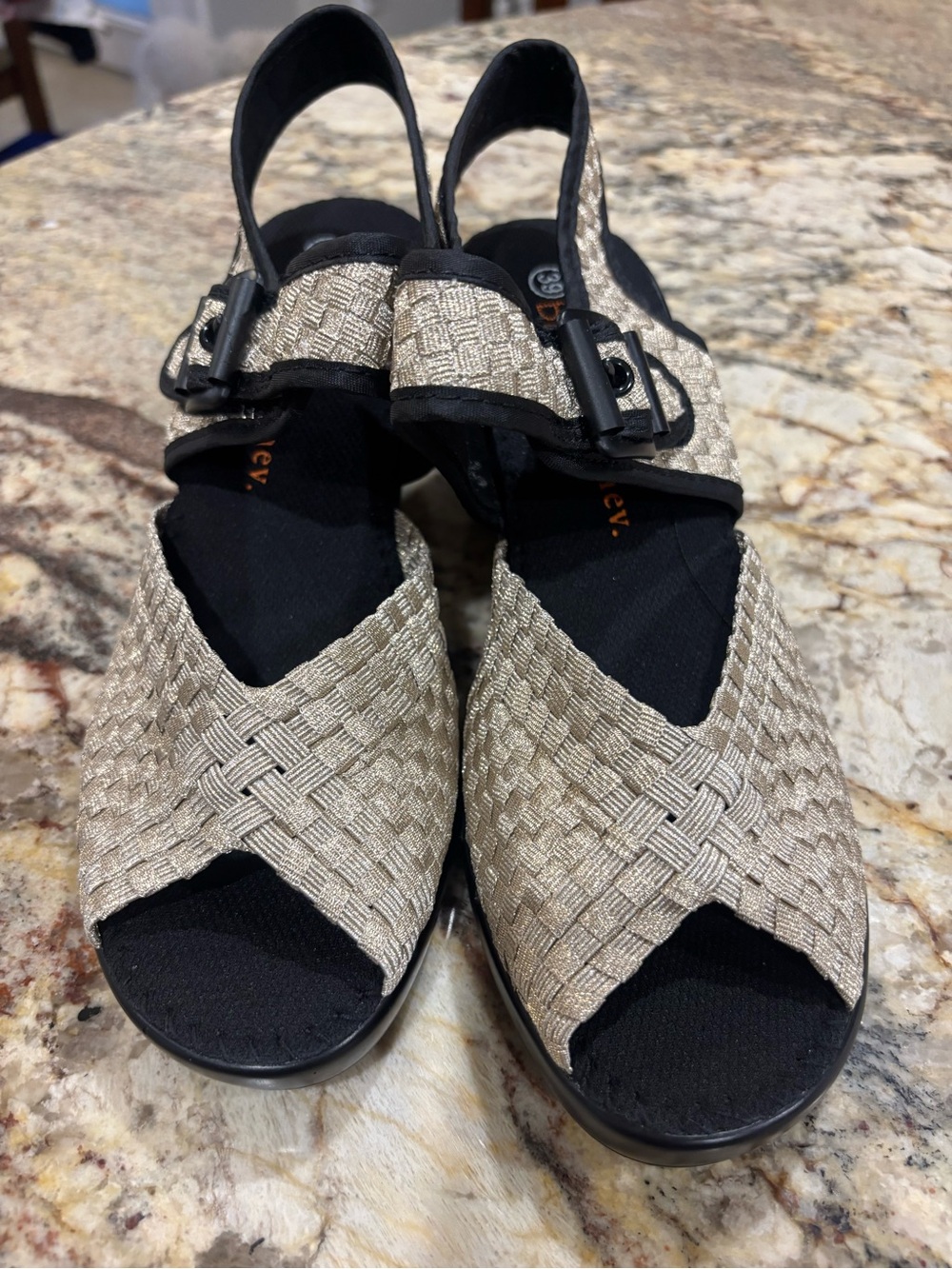 Bernie Mev Woven Slingback Heels in Natural Black Trim - Picture 3 of 10